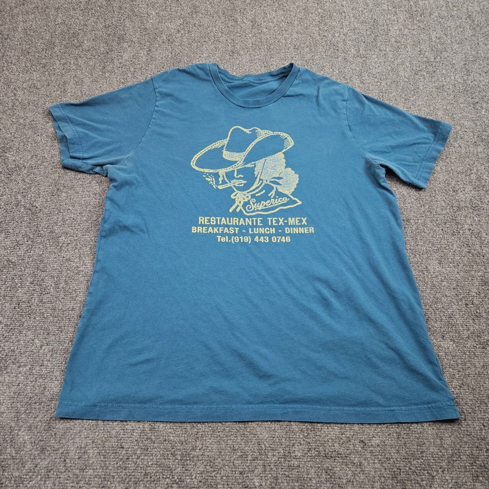 Mexican Restaurant‎ Mens L TShirt Blue Tex Mex Cowboy Grunge Distressed Food